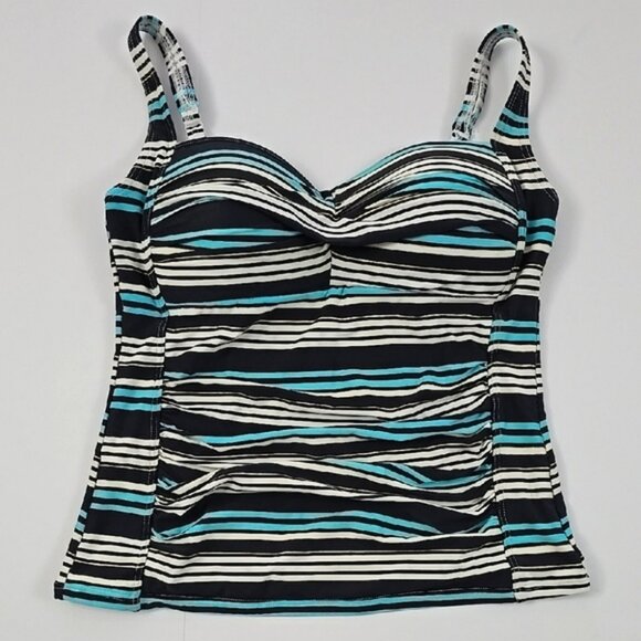 Bond-Eye Australia Women's Teal Black Striped Tankini Swim Top Padded Cups Sz 8 - Picture 4 of 16